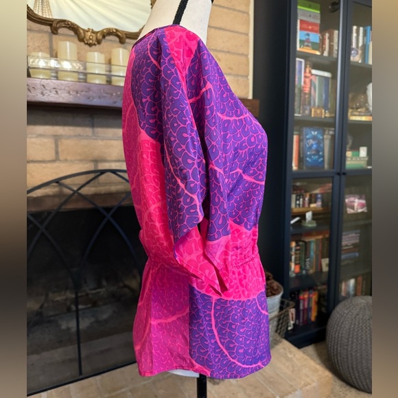 TRINA TURK Patterned Silk Blouse - Fuchsia, Hot Pink, Purple - Small - Picture 3 of 11